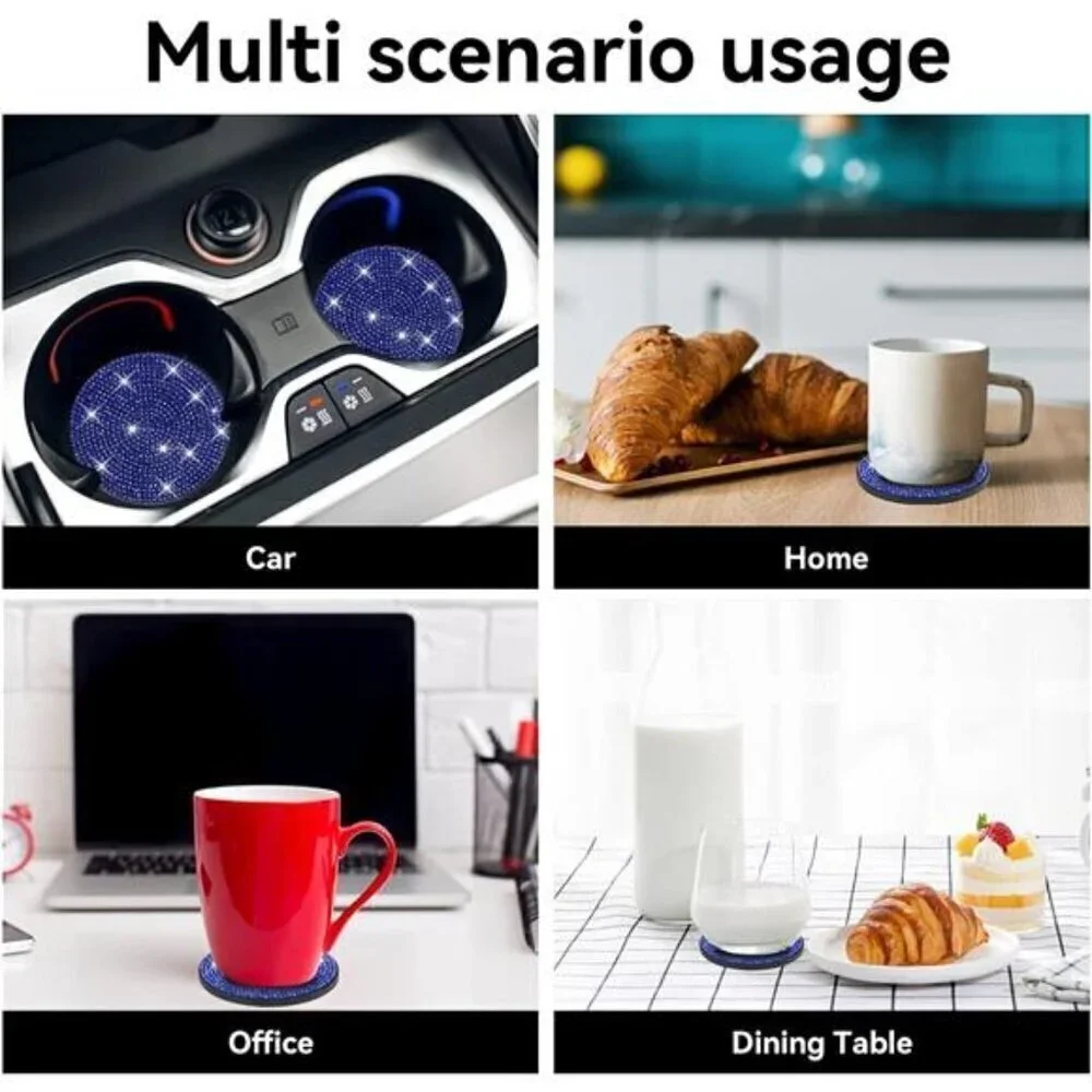 COPY - Blue Car Cup Coasters Bling 2-Pack Universal Non-Slip Cup Vehicle Diamond